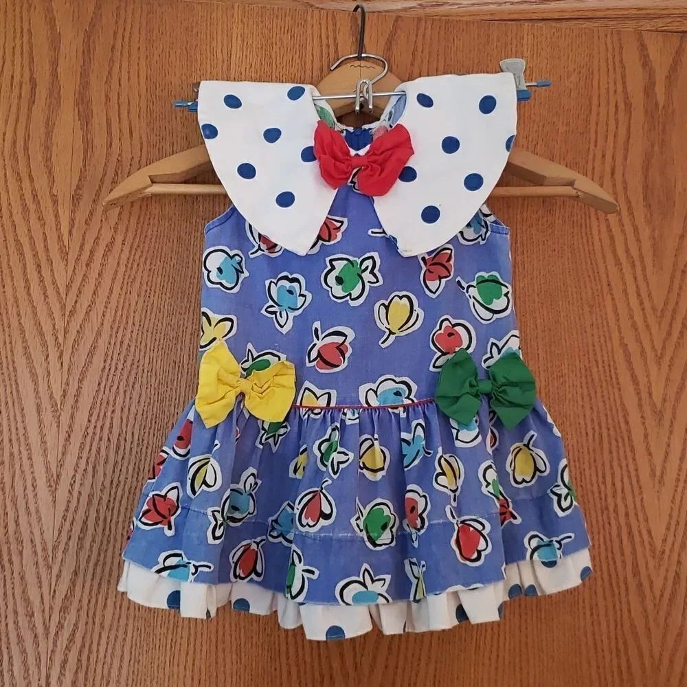 Vintage Child's Floral and Polka Dot Design Dress Sz 3?